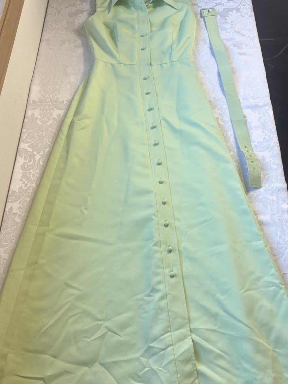 vintage pistaccio green sleeveless midi dress size 8 sage retro utility boho - Picture 3 of 12